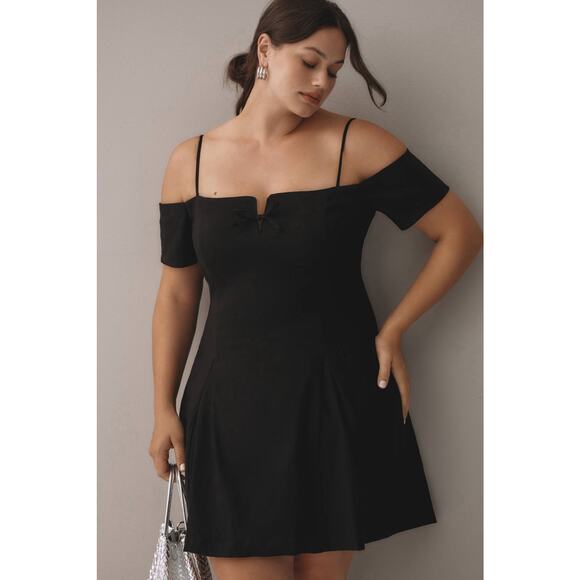 Anthropologie Maeve Off The Shoulder Bow Mini Dress Black S Tulle Pin Up Flare - Picture 3 of 14